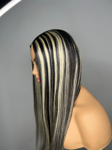 Highlighted Blonde& Black Luxury Upart Wig