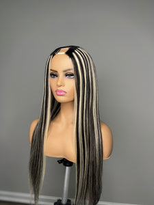 Highlighted Blonde& Black Luxury Upart Wig
