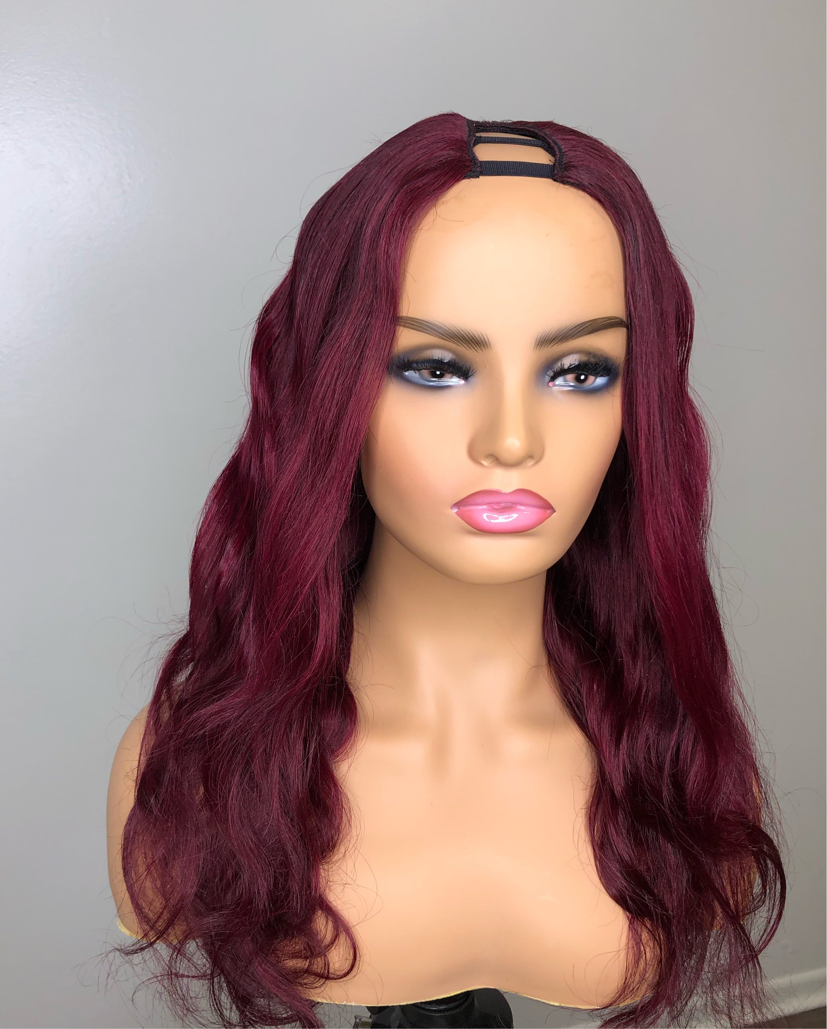 Luxury Burgundy Red U Part Wig